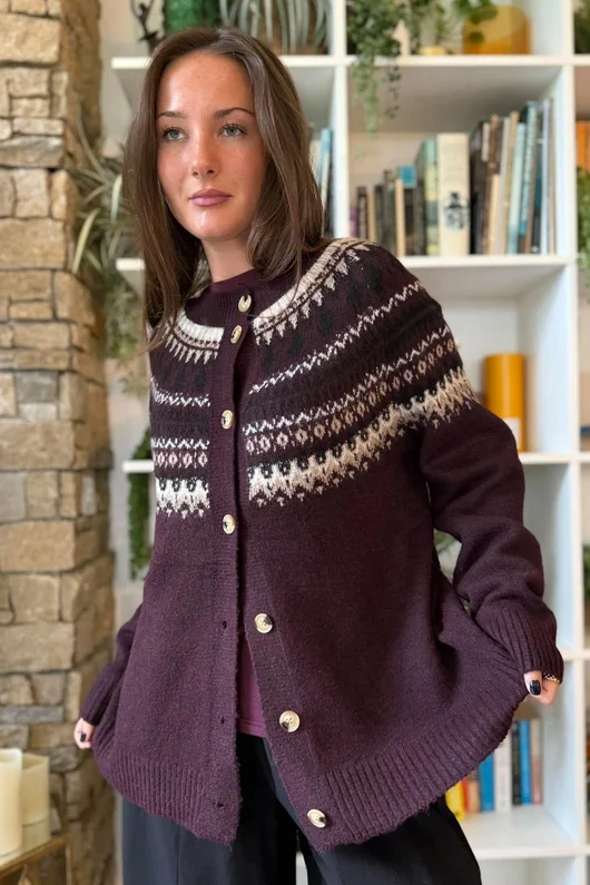 Ferguson Fair Isle Cardigan Fig